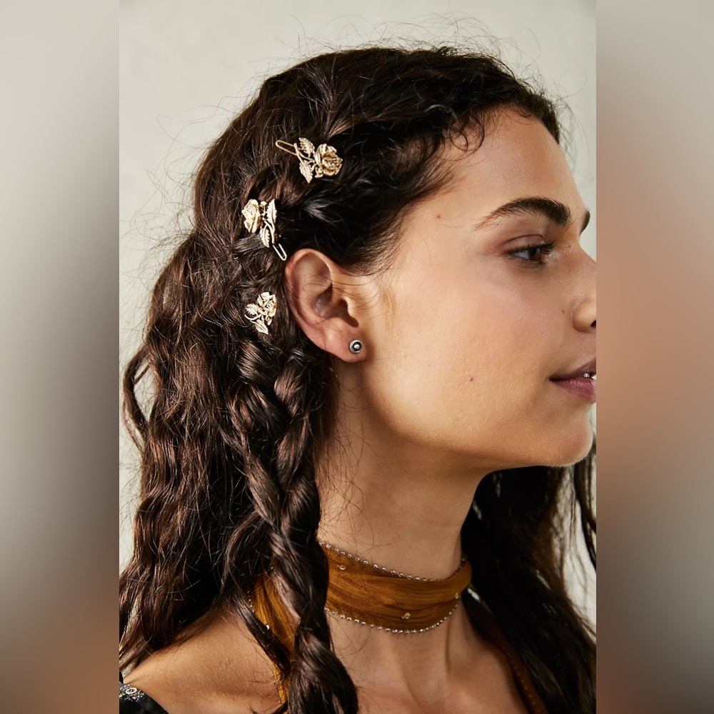New🌟Free People-Be Happy Rose Clips-Gold